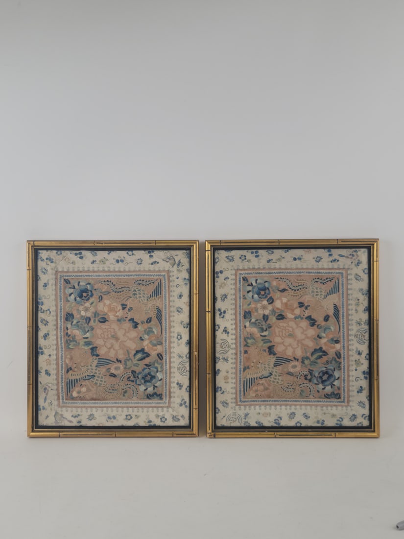 Pair of Asian Needlework Floral Scenes (1 of 8)