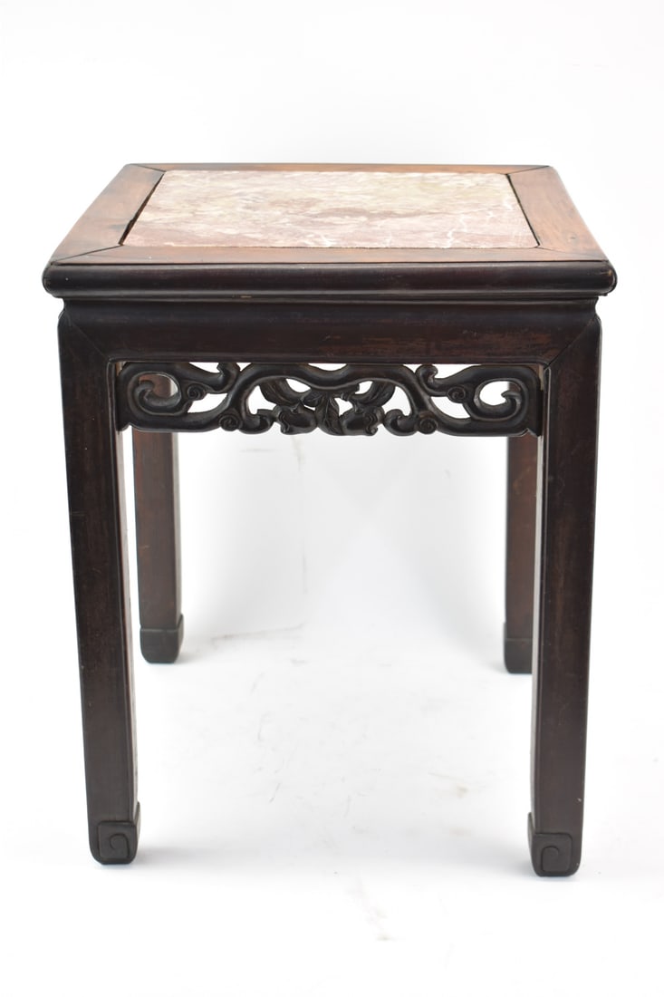 Chinese Hardwood Marble Top Side Table (1 of 7)