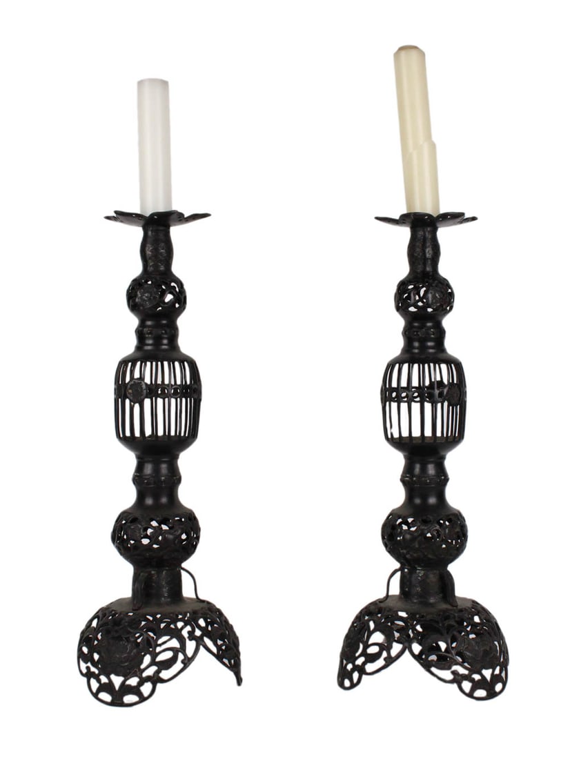 Pair of Japanese Bronze Pricket Sticks (1 of 12)