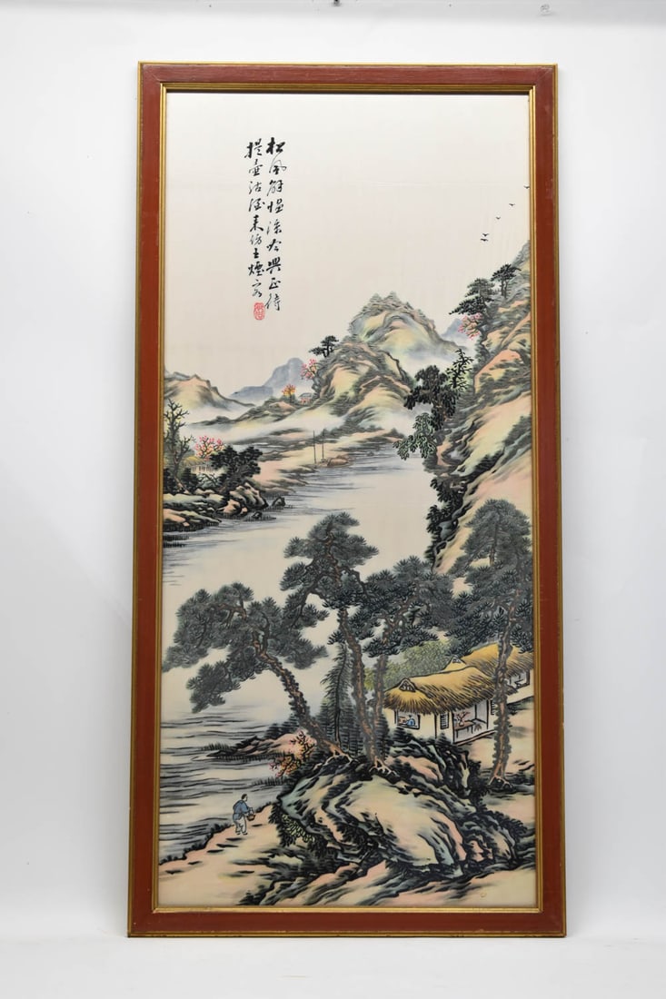 Asian Style Silk Embroidered Riverside Landscape (1 of 9)