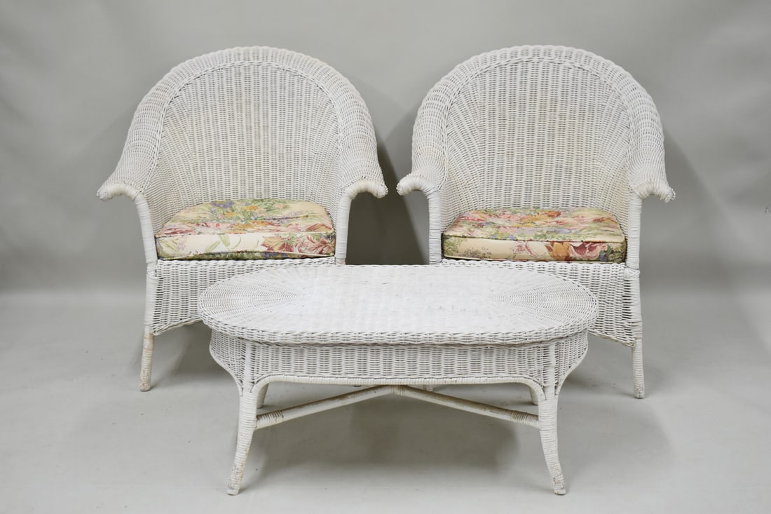 Two White Wicker Patio Chairs (1 of 7)