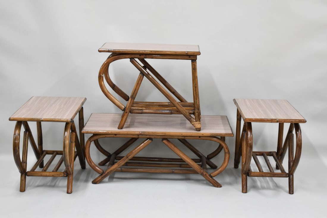 Vintage Four Piece Rattan Table Set (1 of 5)