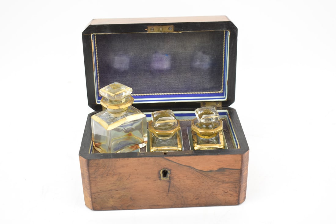 Antique Wood Marquetry Perfume Tantalus Box (1 of 6)