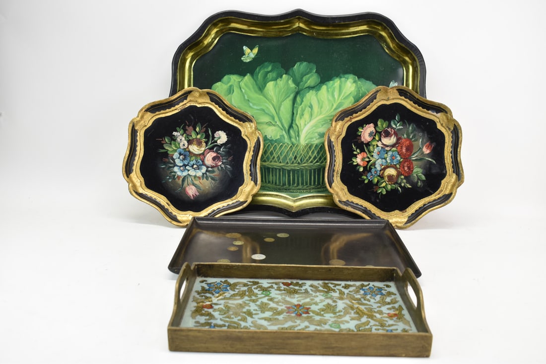 Pair of Italian Florentine Gilt and Floral Trays (1 of 10)