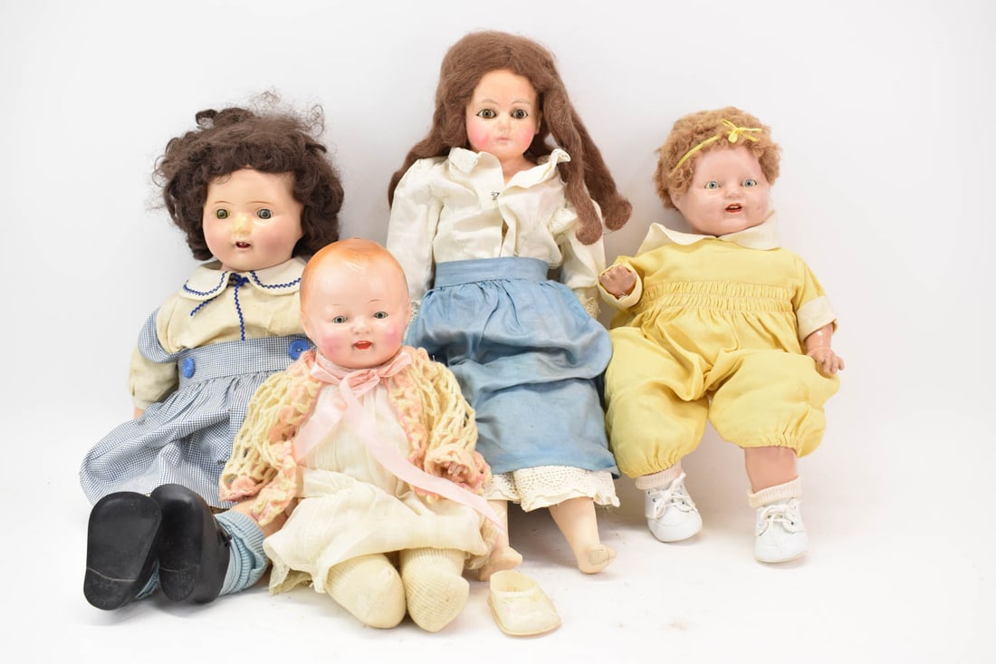 Four Assorted Antique Girl Dolls (1 of 9)