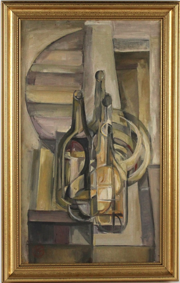 Oil on Canvas, Cubist Still Life: Initialed MF l.l., bears tag verso attributing to Mollie Fox. Sight size: 23-3/4"h x 13-1/2"w Overall: 27-1/2"h x 17-1/2"w Provenance: Property from a Private Philadelphia and UK Family Collection