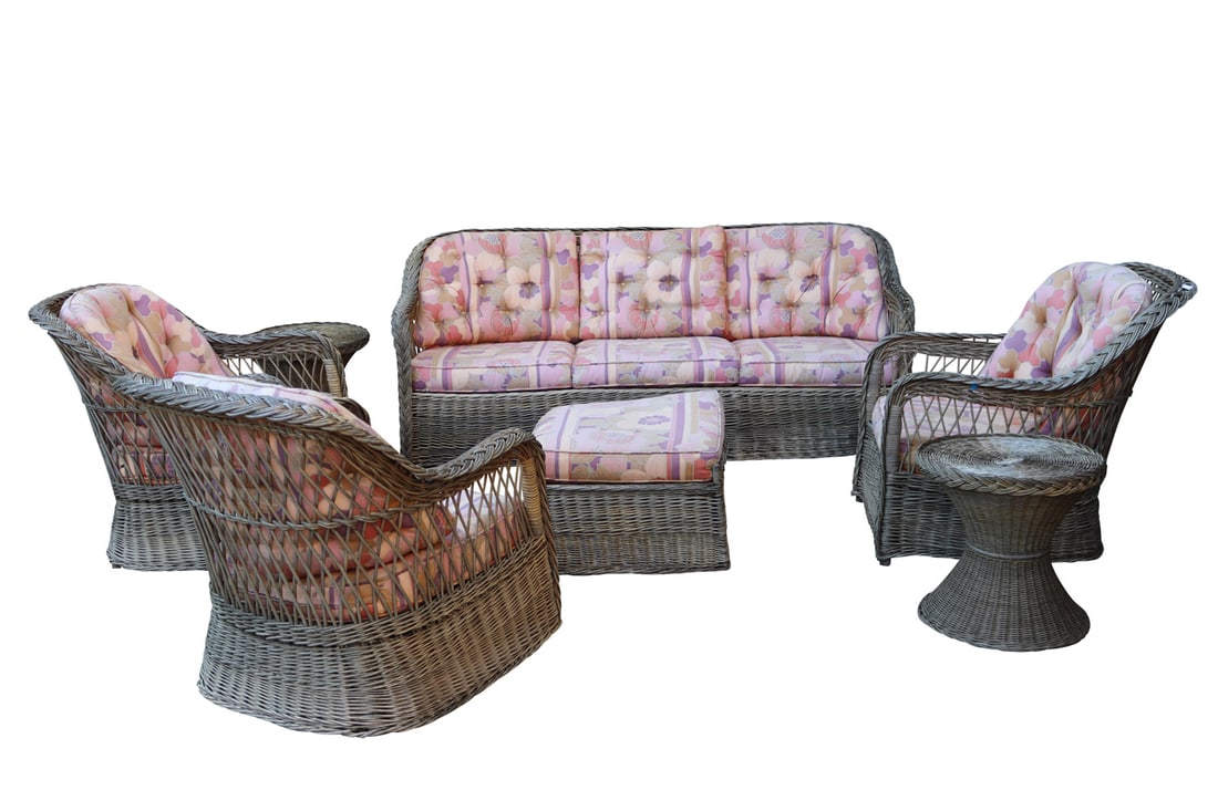 Seven Piece Wicker Patio Suite (1 of 10)