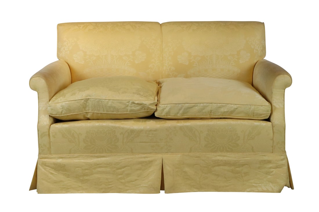Contemporary Yellow Damask Upholstered Loveseat (1 of 8)