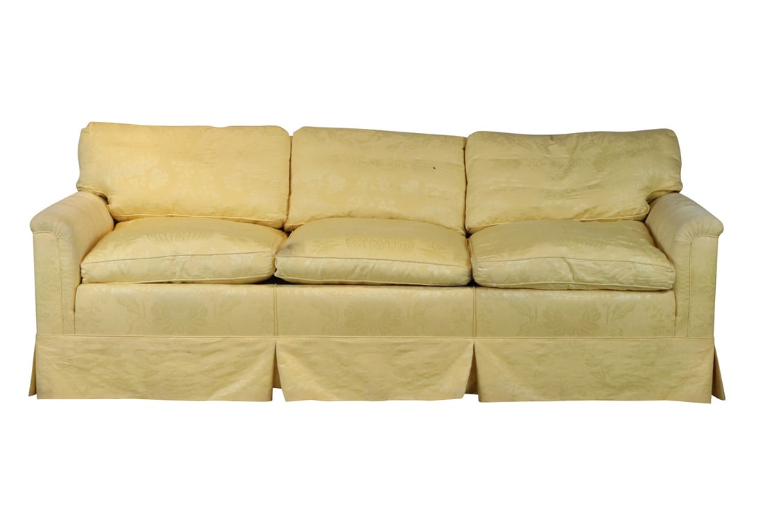 Contemporary Yellow Damask Upholstered Sofa (1 of 9)