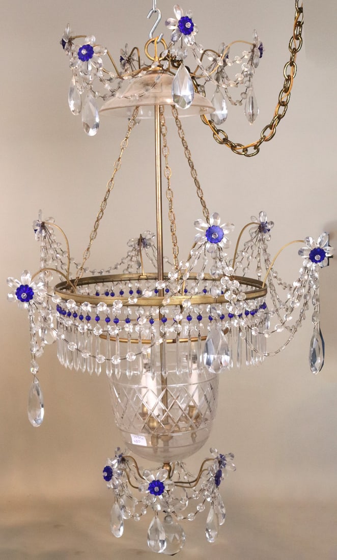 Baltic Style Cut Glass & Brass 3 Light Chandelier (1 of 9)