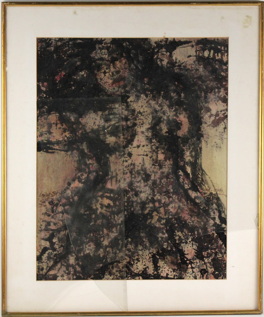 Boris Lovet-Lorski, Mixed Media Abstract: (Lithuanian-American, 1893-1973) signed c.l. Sight size: 28-1/2"h x 22-1/4"w Overall: 36-3/4"h x 30-3/4"w