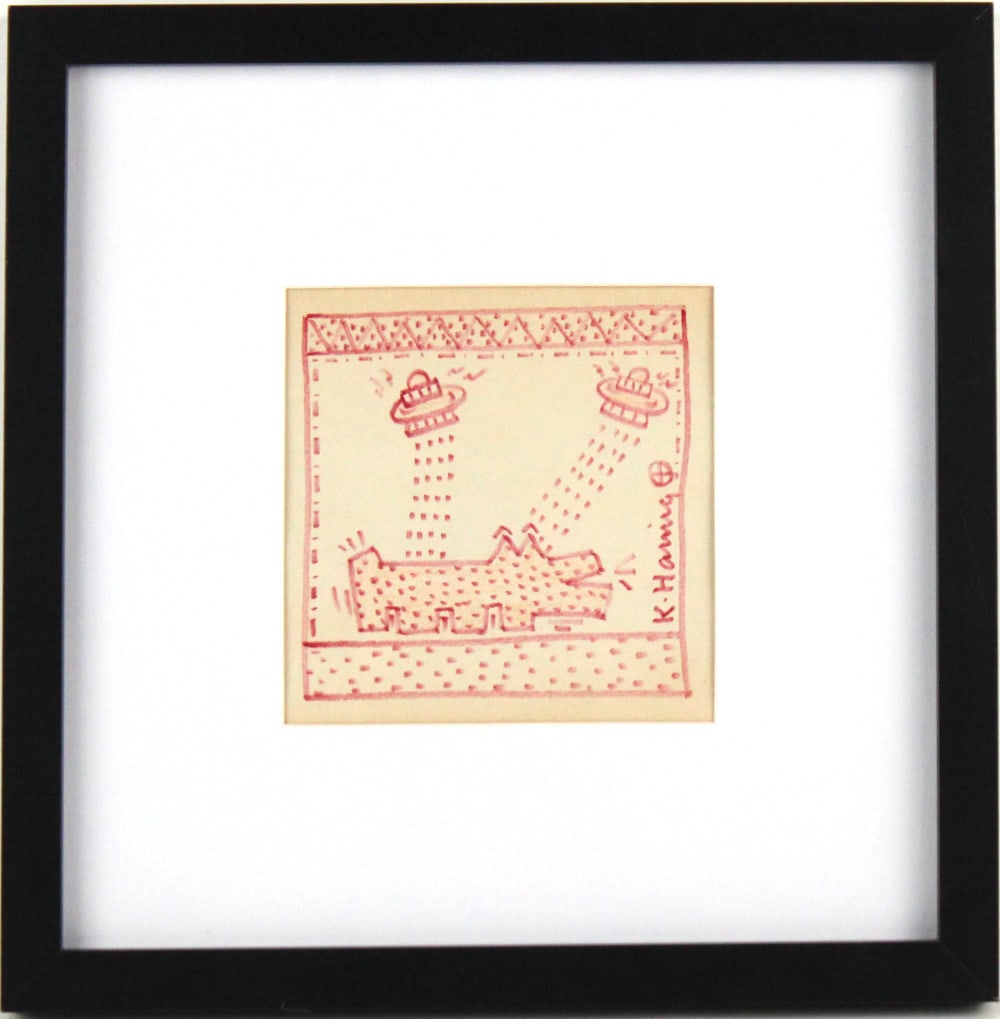 Keith Haring, Marker on Paper, Dog with UFOs (1 of 7)