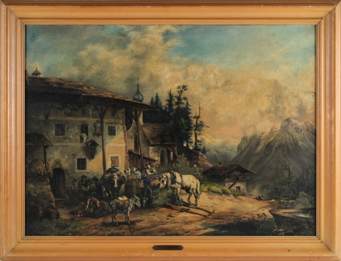 Oil on Canvas, Alpine Village Scene (1 of 8)