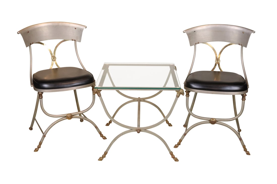 Pair of Neoclassical Style Metal and Brass Chairs (1 of 13)