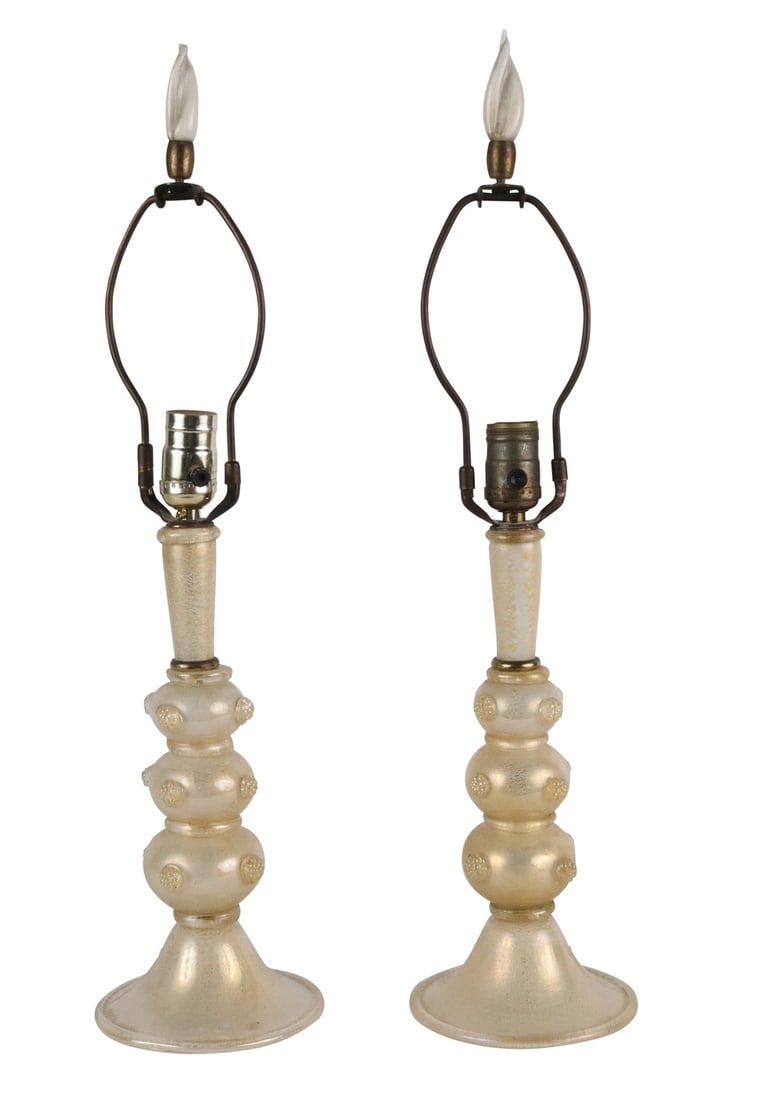 Pair of Gold Opaline Glass Table Lamps: 20th C. Some wear. 24"h