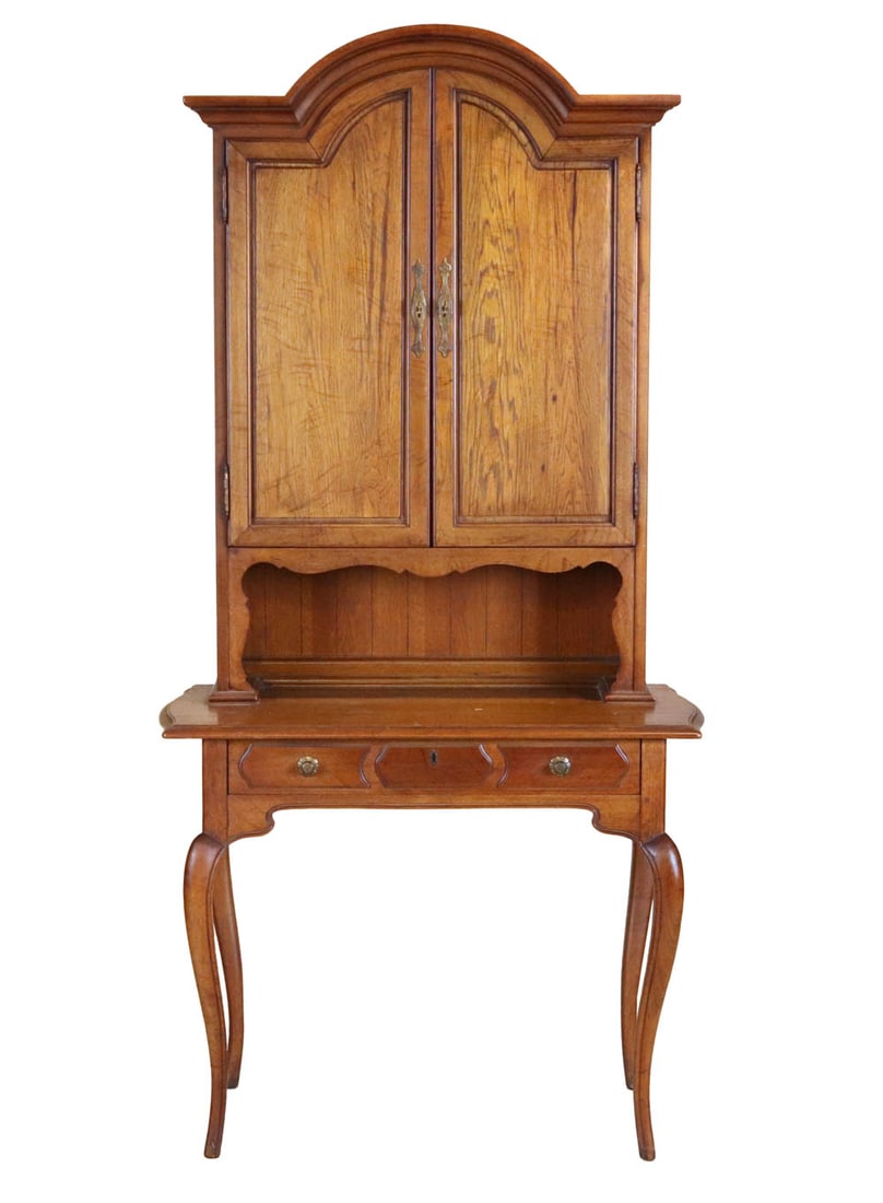 Thomasville Oak Ladies Secretary Desk: Branded inside drawer. Wear, surface distress. 6'3"h x 36-1/2"w x 18"d
