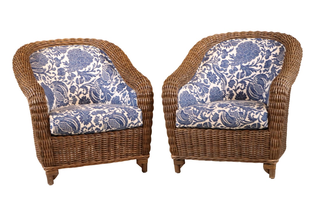 Pair of Donghia Upholstered Rattan Club Chairs (1 of 9)