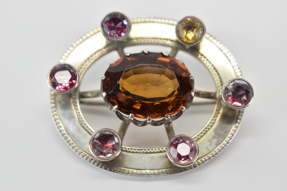 Victorian Scottish Silver Citrine Amethyst Brooch (1 of 6)