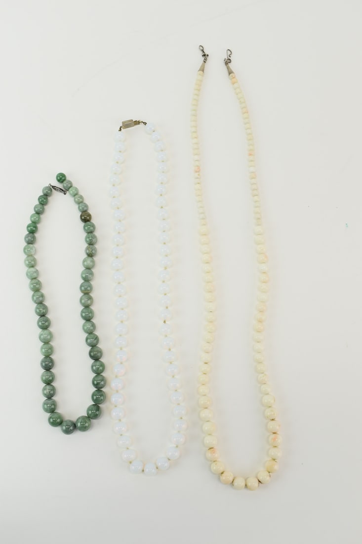 Three Long Round Bead Glass and Stone Necklaces (1 of 12)