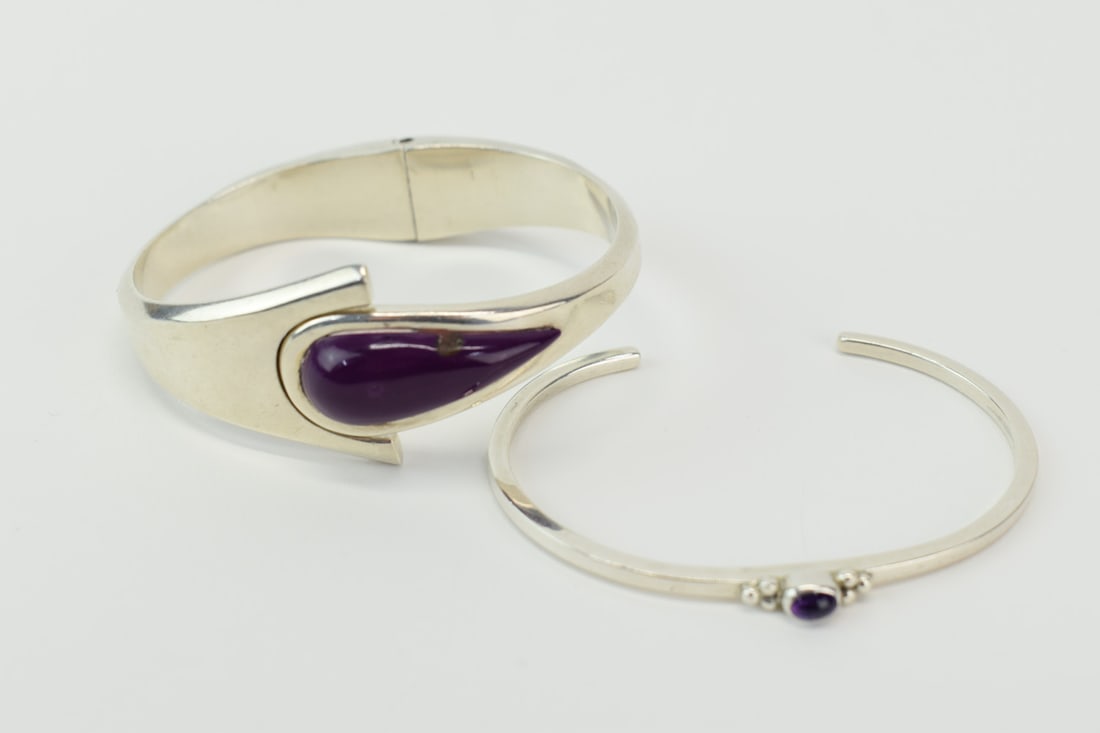 Two Sterling Silver Bracelets with Purple Stones (1 of 7)