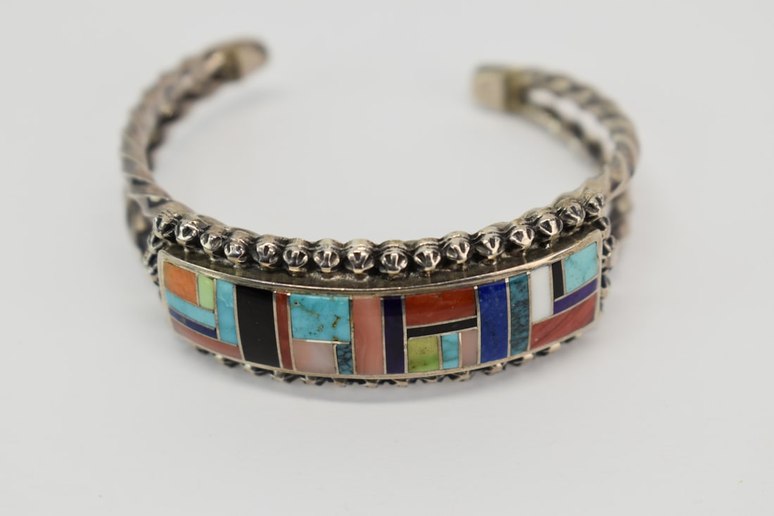 Native American Sterling Silver Gemstone Cuff (1 of 5)