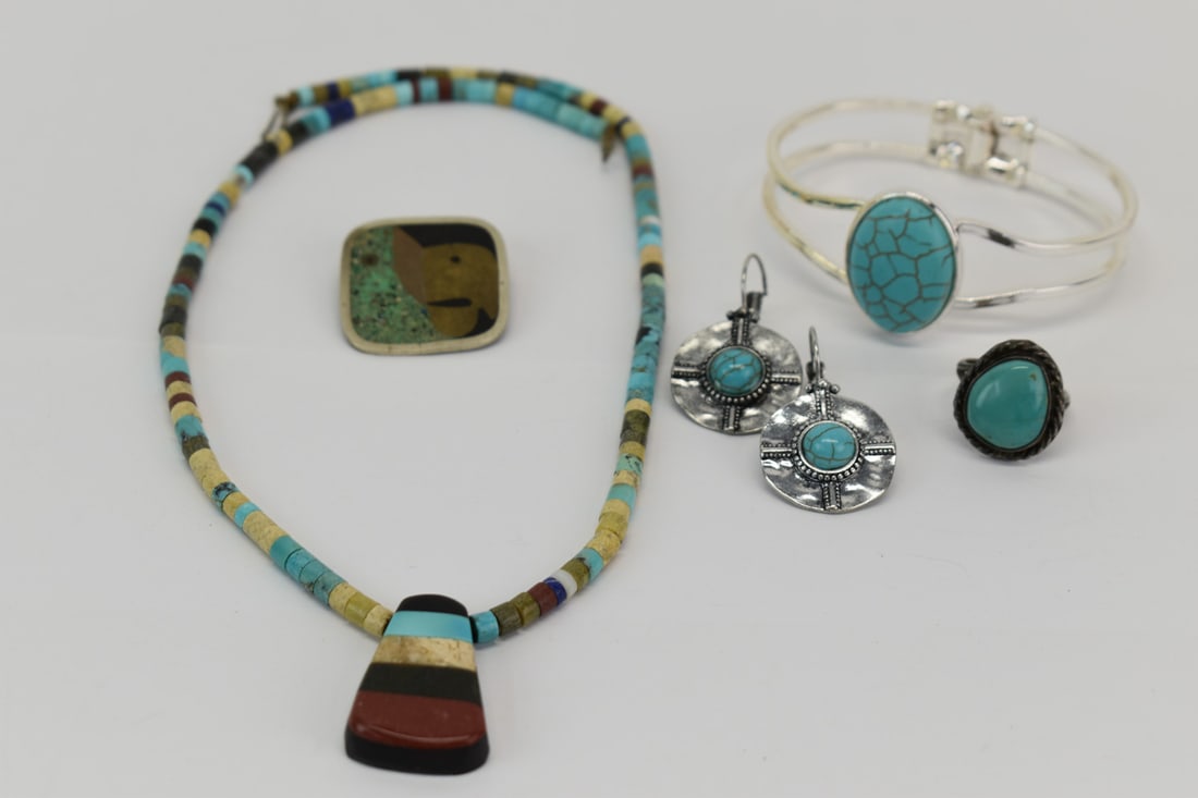 Taxco Sterling Silver Turquoise Inlay Square Pin (1 of 9)