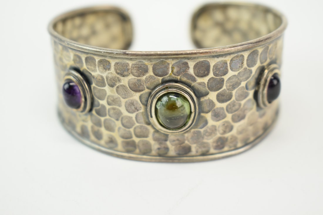 Hand Hammered Sterling Silver Amethyst Cuff (1 of 6)