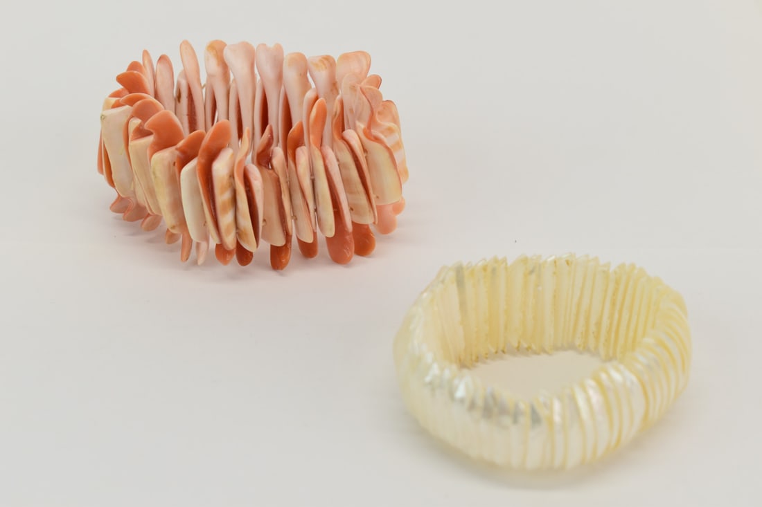 Coral, Mother-of-Pearl Elongated Beaded Bracelets (1 of 4)