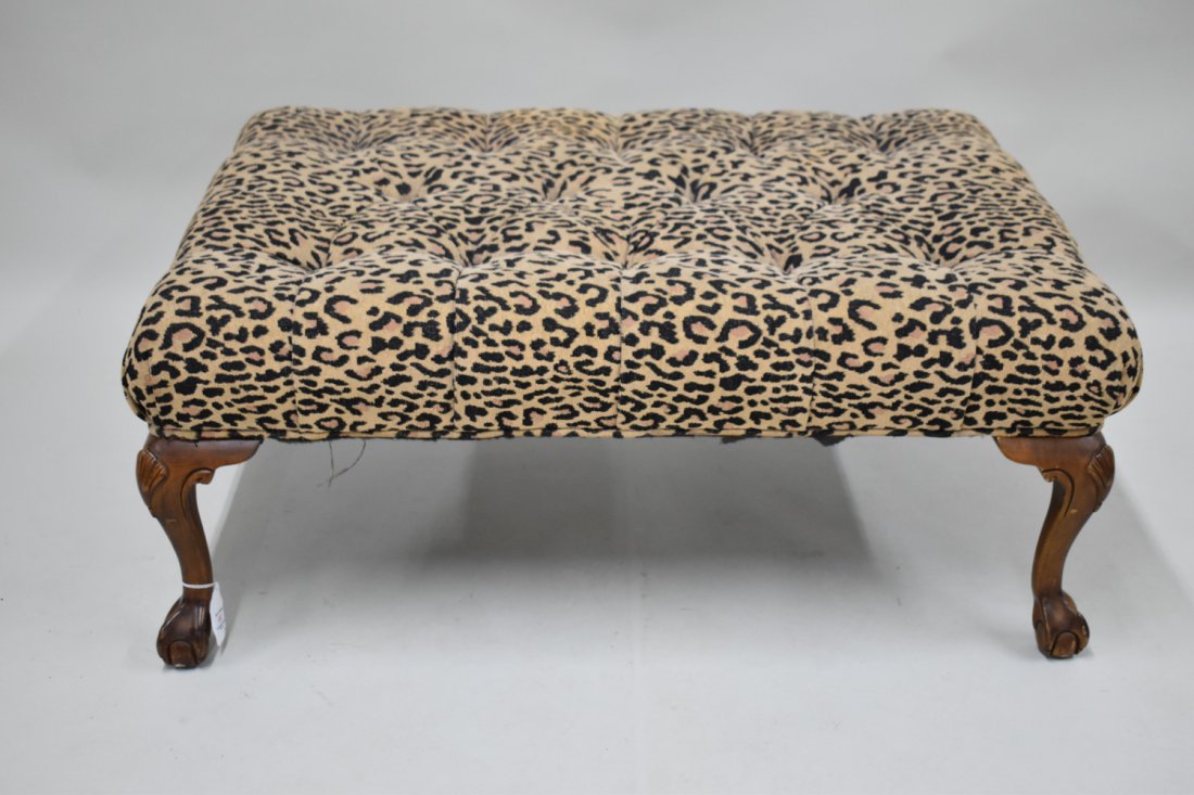 Ethan Allen Leopard-Upholstered Tufted Ottoman (1 of 9)
