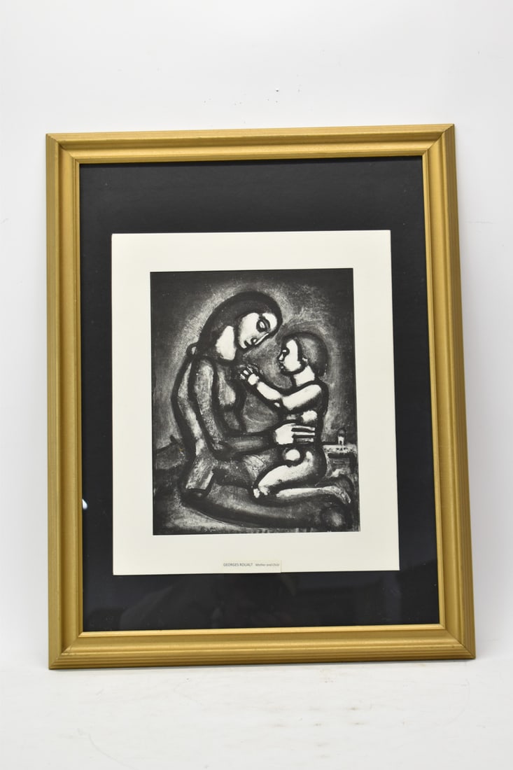 George Roualt Mother and Child Print: George Roualt Mother and Child Print in gilt frame. Used condition, frame size 27" x 21"