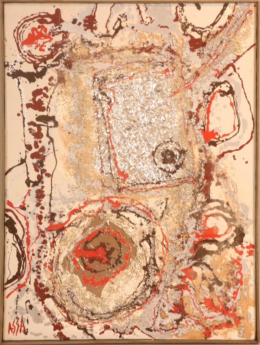 Fereydoun Rahimi-Assa, "Lonely Soul in Desert": (Iranian, b. 1936) oil and mixed media on canvas, signed l.l. Overall: 40-1/2"h x 30-1/2"w Sight: 40"h x 30"w
