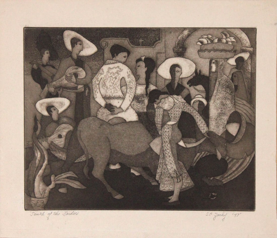 S. E. Zorky, Etching, "South of the Border" (1 of 8)