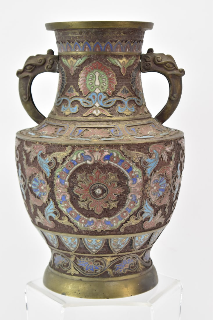 Asian Style Double Handled Champlevé Vase (1 of 8)