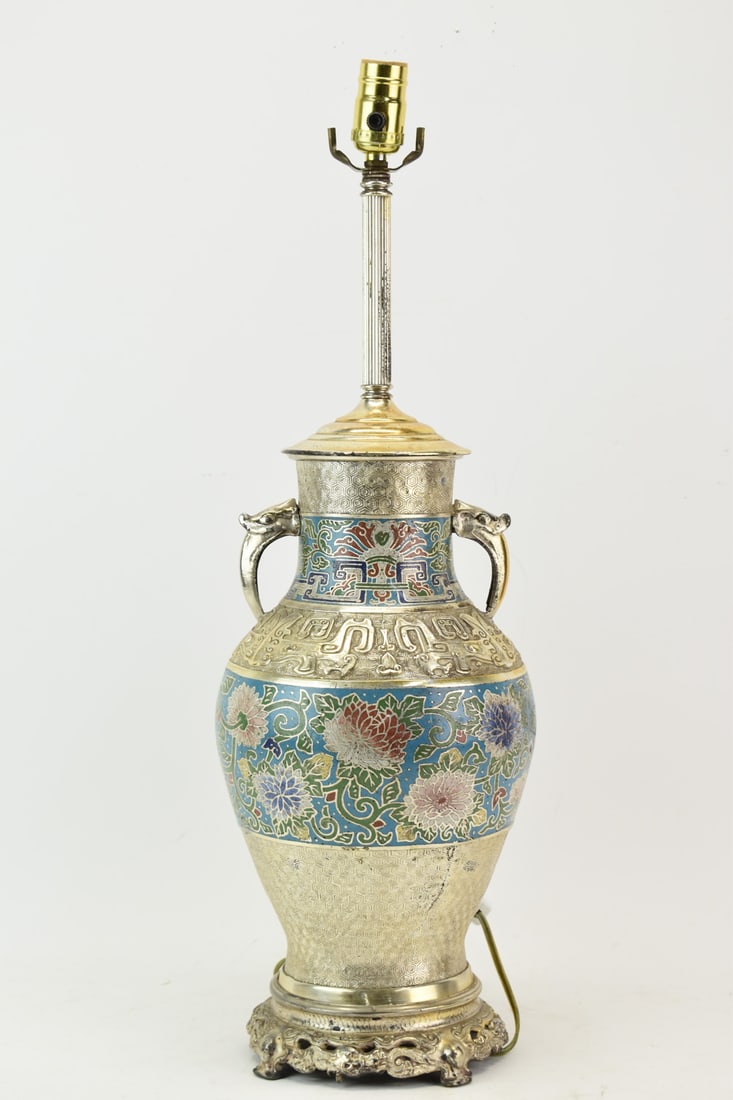 Vintage Silvered Asian Cloisonne Table Lamp (1 of 9)