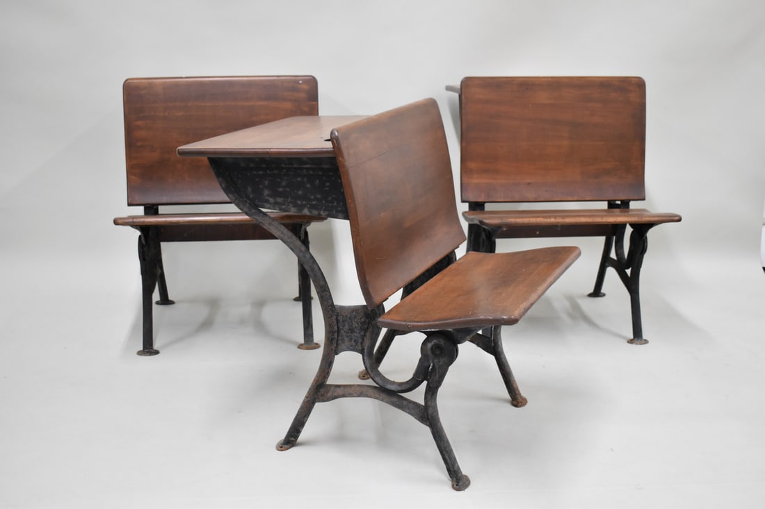 Three Vintage Iron School House Desks (1 of 9)