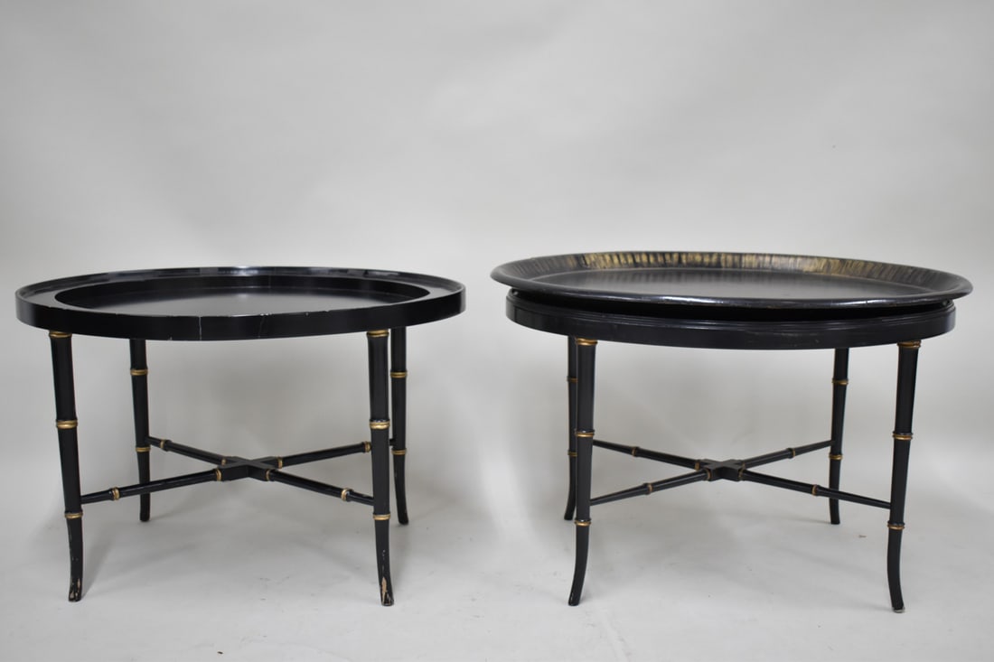 Near Pair of Black Lacquered Oval Tray Tables (1 of 9)