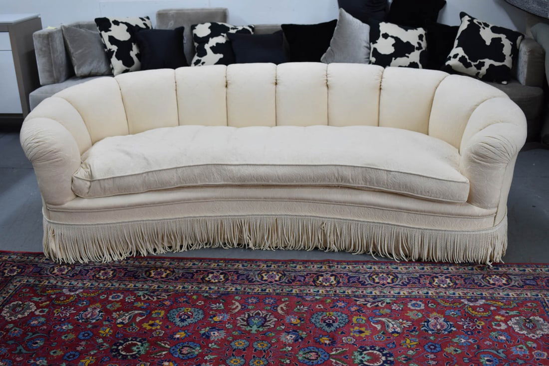 Victorian Style White Upholstered Curved Sofa (1 of 7)