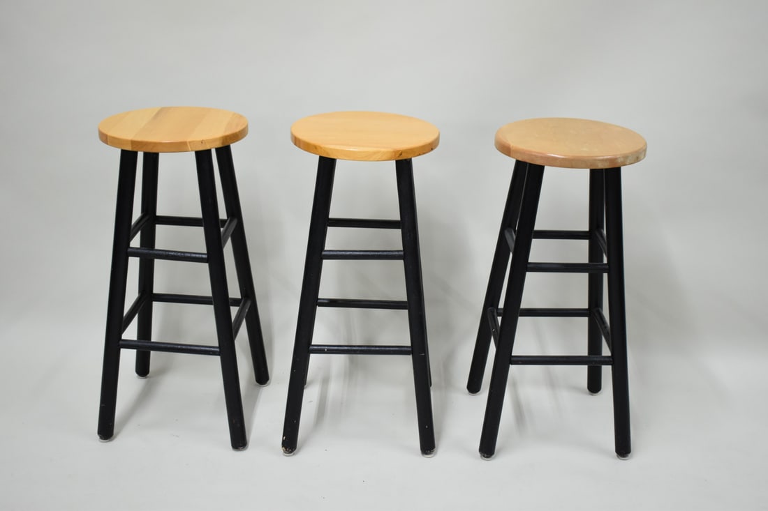 Set of Three Black Painted Bar Stools (1 of 4)