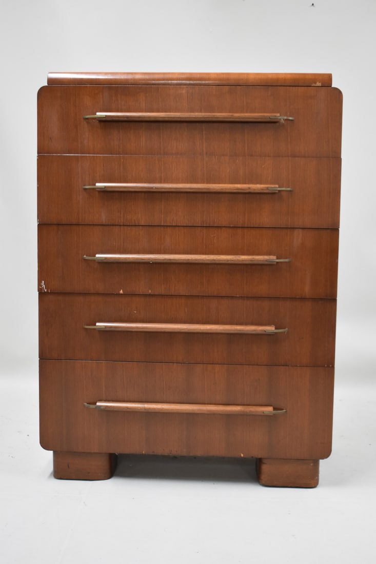 Art Deco Five Drawer Tall Dresser (1 of 10)