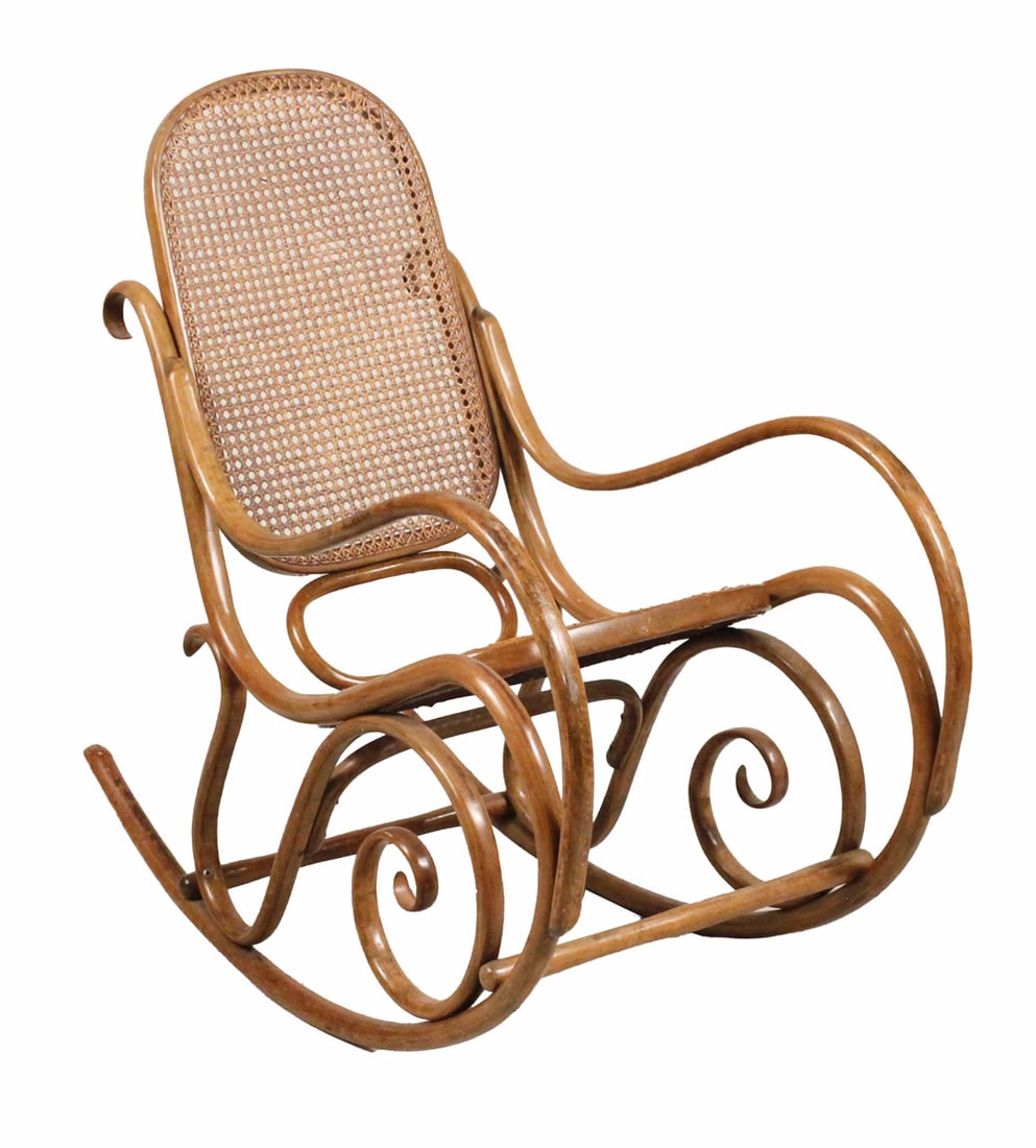 Thonet Bentwood and Rattan Rocking Chair: 20th C. Surface distress and wear. 40-1/2"h x 21-1/2"w