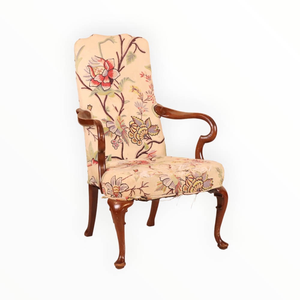 Queen Anne Style Upholstered Open Armchair (1 of 9)