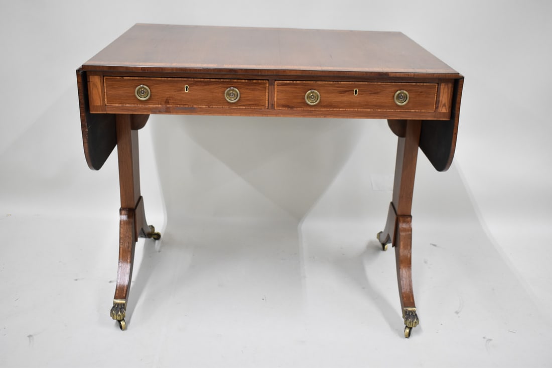 Regency Mahogany Band Inlaid Drop Leaf Sofa Table (1 of 7)