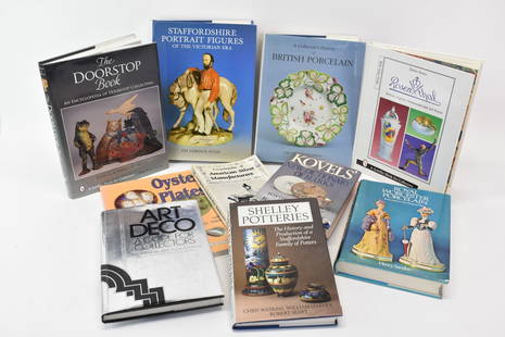 Group of Assorted Books on Antiques & Collecting: Group of Assorted Books on Antiques and Collecting. Including British porcelain, Shelly potteries, Encyclopedia of American silver manufactures, Kovels Dictionary marks, Royal Worchester porcelain, Th