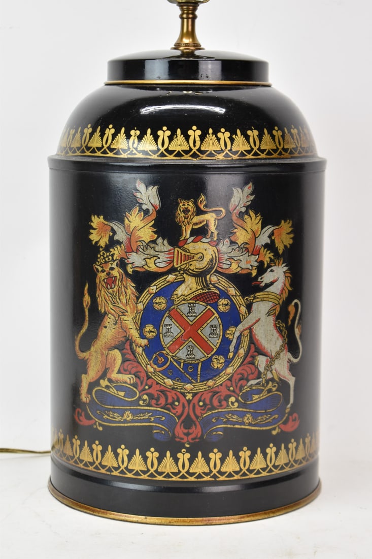 Armorial Paint Decorated Canister Table Lamp (1 of 5)