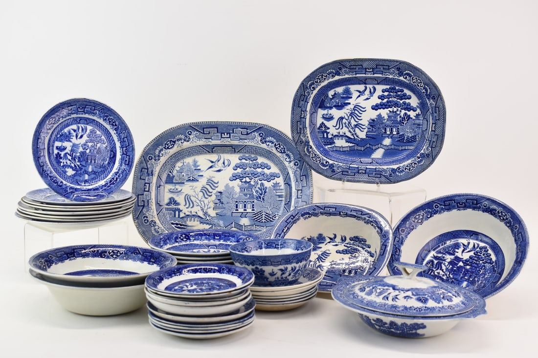 Large Group of Assorted Willow Dinnerware Pieces (1 of 9)
