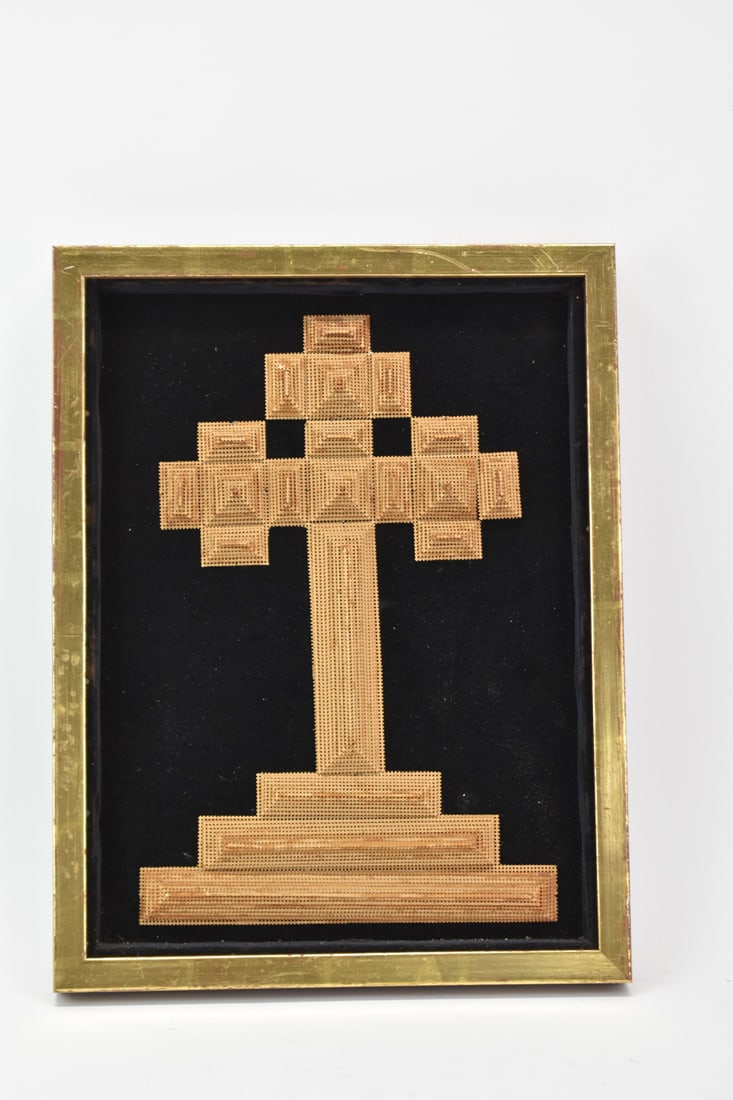 Vintage Framed Tramp Art Cross (1 of 5)