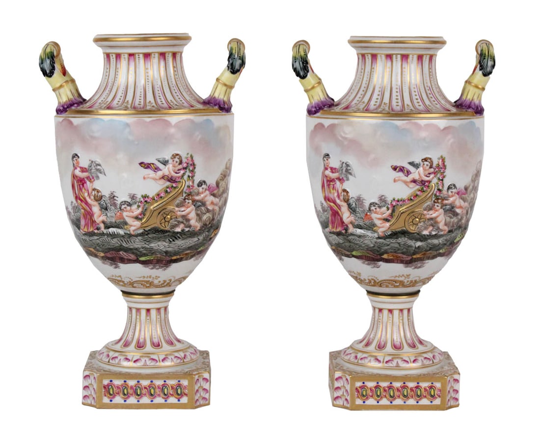 Capodimonte Style Painted Porcelain Handled Urns (1 of 9)