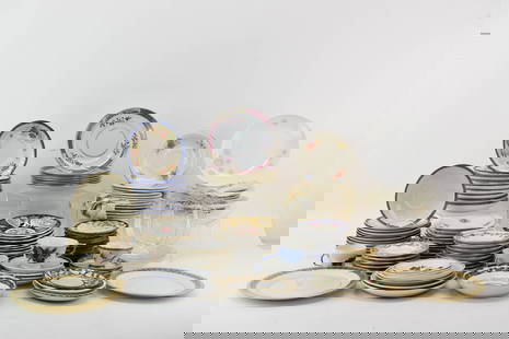 Large Group of Assorted Saucers: Large Group of Assorted Saucers including Rosenthal, Limoges, Lenox, Royal Epiag, Minton, Spode, Royal Copenhagen Cups, Beleek, and other assorted saucers and plates; used condition, wear/worn
