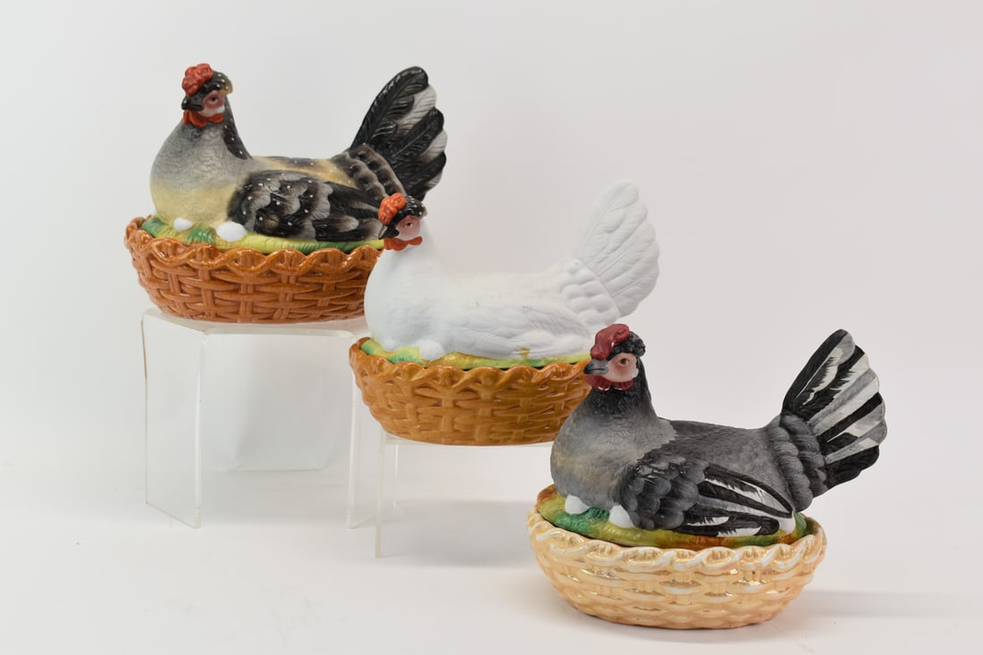 Group of 3 Colorful Large Covered Hens (1 of 15)