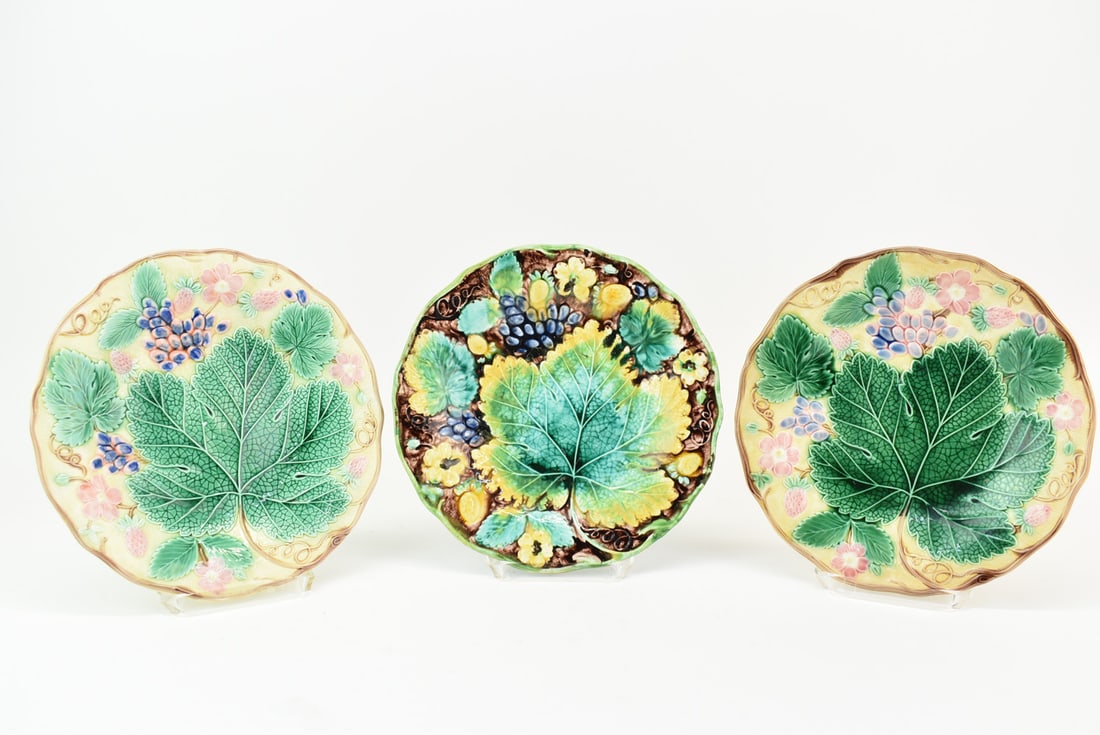 Group of Three Majolica Polychrome 9" Plates (1 of 8)